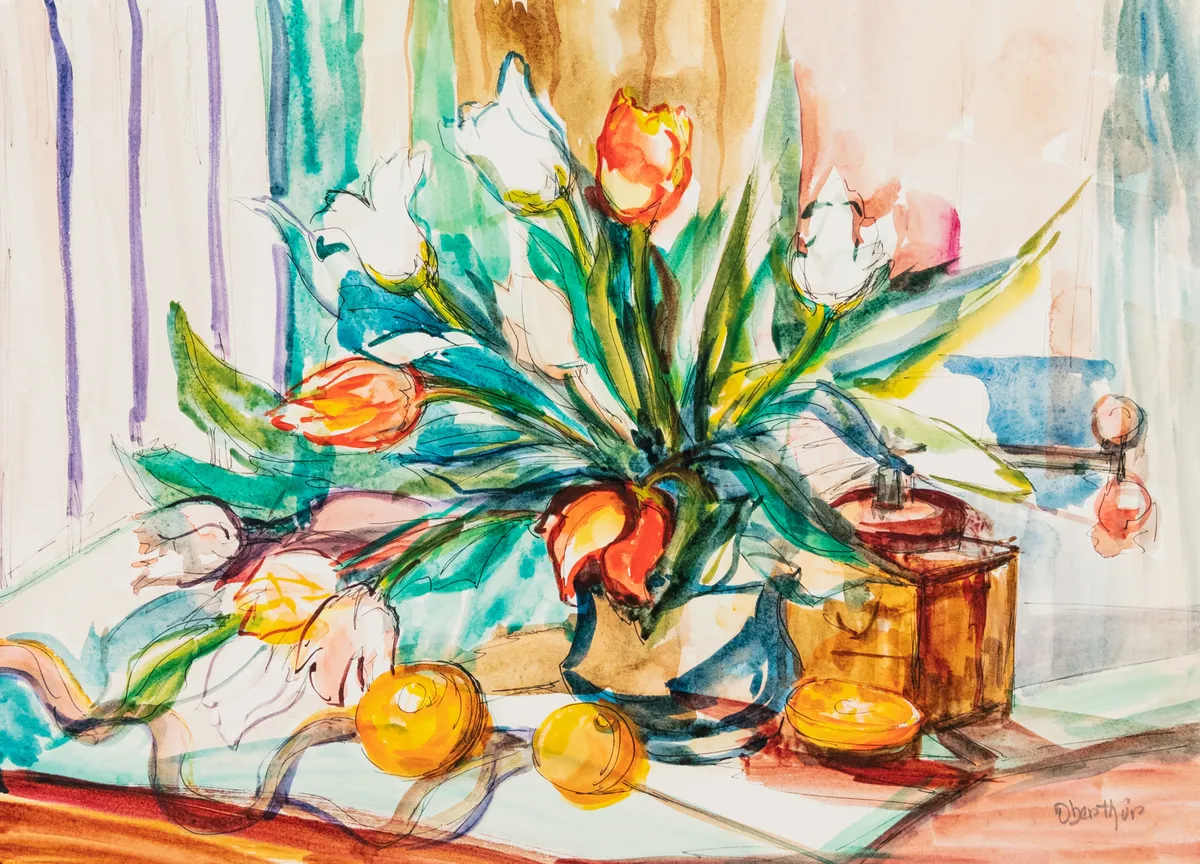 Lot 506: Christine Oberthur (French, b.1939)Tulipes a la Mandarine